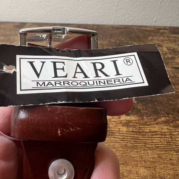 Vtg Veari Leather Belt 44 Mens Brown Mexico Silver Buckle Adjustable Deadstock - Picture 7 of 11